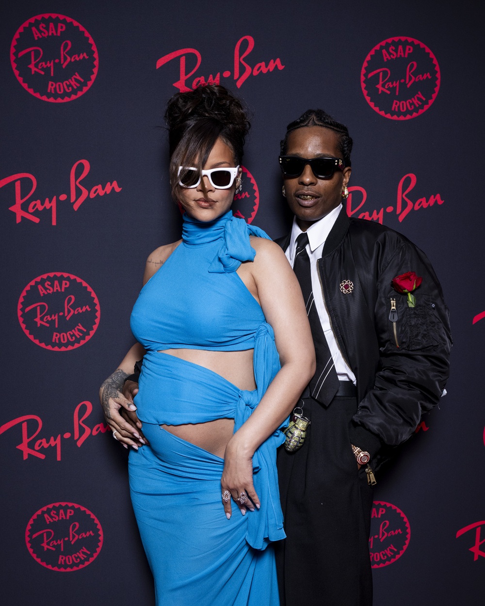 Photo of A$AP ROCKY and Rihanna wearing ray-ban sunglasses