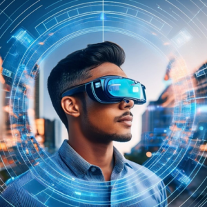 Image of a man wearing futuristic eyewear