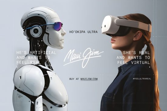 Image principale de l'article : Image d'un robot portant des solaires Maui Jim face à une femme portant un casque VR