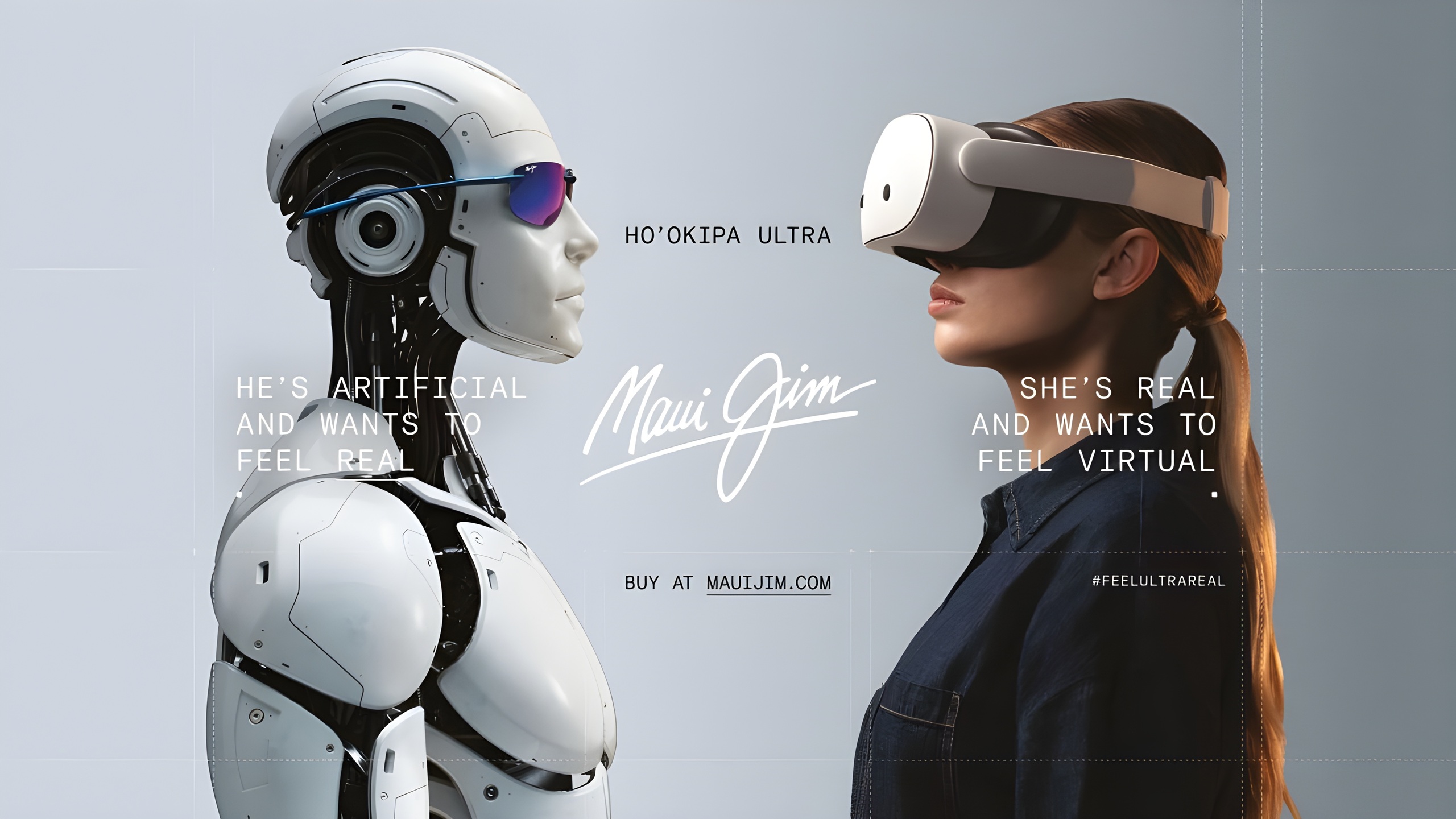 Main article image: image of a robot wearing Mau Jim eyewear facing a woman wearing VR headset