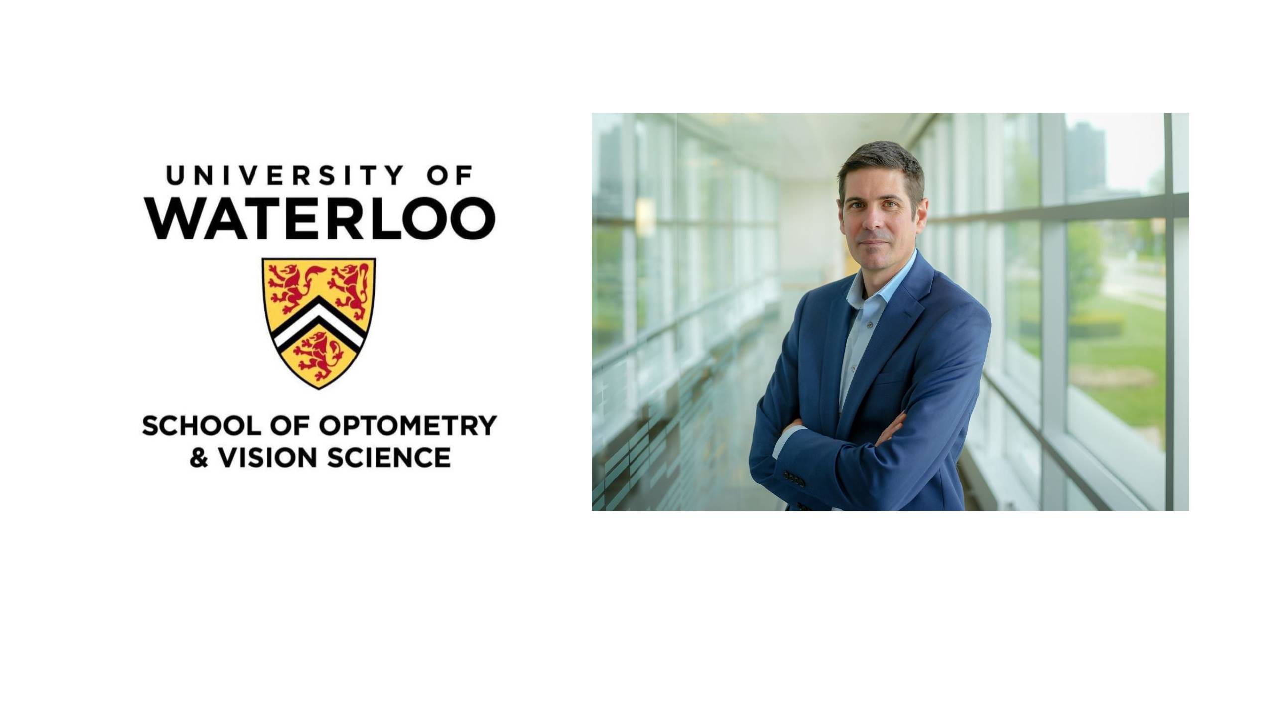 Logo of the university of waterloo and photo of ben thompson