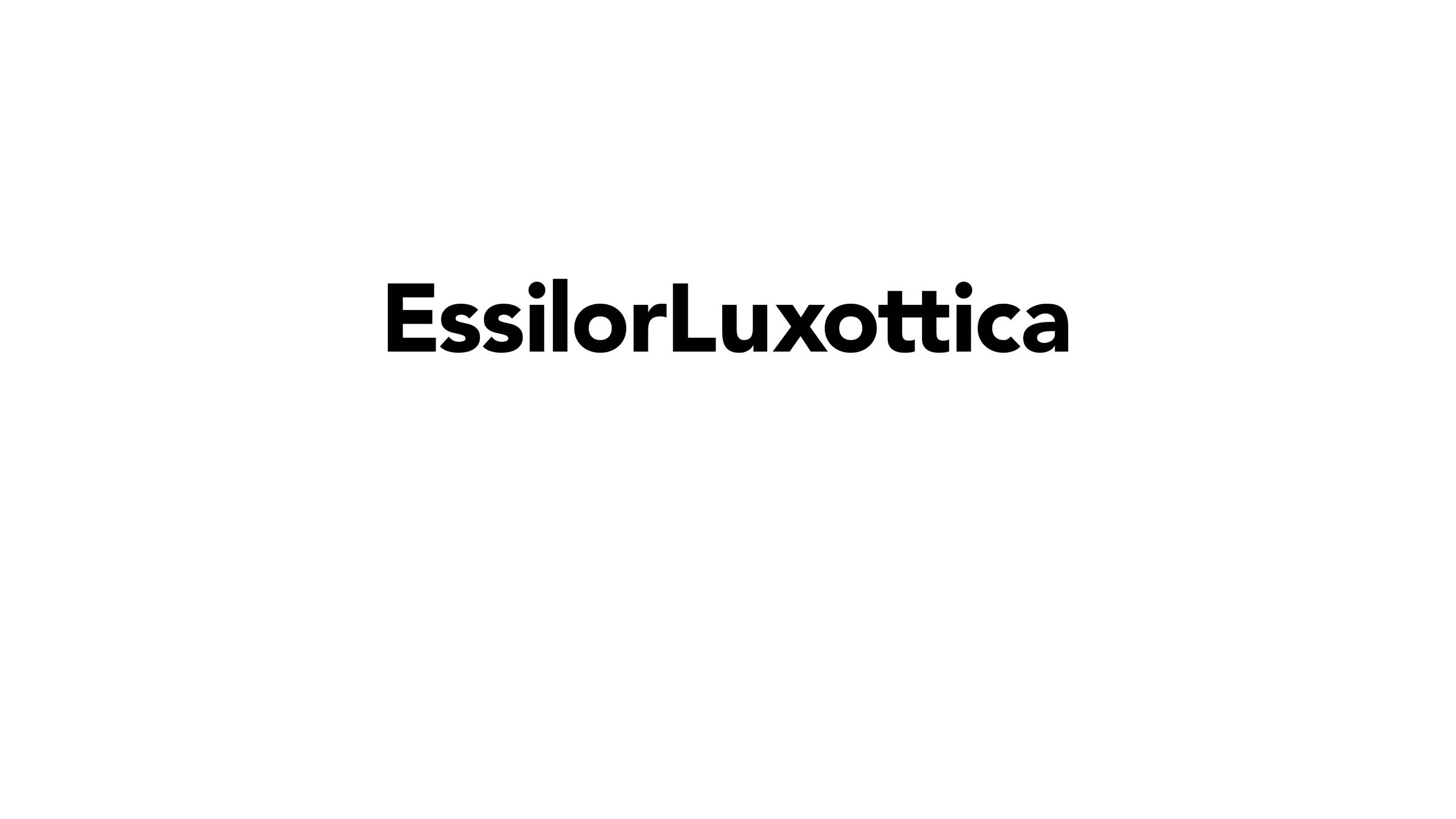 Logo de l'entreprise EssilorLuxottica en texte noir sur un fond gris clair.