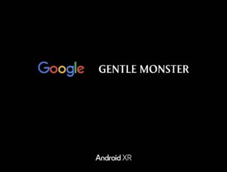 Google and Gentle Monster collaboration logo on a black background, with “Android XR” written below.