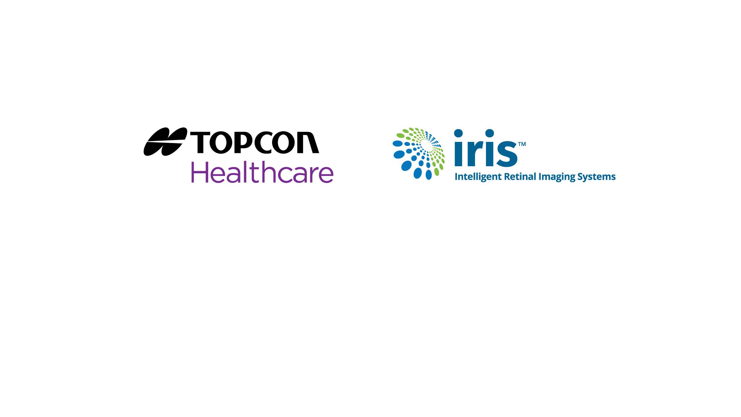 Topcon Healthcare and IRIS logos side by side, representing the strategic acquisition of Intelligent Retinal Imaging Systems by Topcon Healthcare.