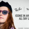 A young woman with long reddish-brown hair wearing a black beret and purple-framed Ray-Ban sunglasses with Transitions lenses. She's looking directly at the camera with a slight smile. The image includes the Ray-Ban and Transitions logos with text reading 'ICONIC IN ANY LIGHT, ALL DAY LONG' and 'Frames by Ray-Ban® — Lenses Transitions® GEN S™ Sapphire.
