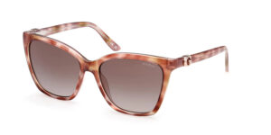 GUESS women's square acetate sunglasses in tortoiseshell brown with gradient lenses and gold G logo on temple