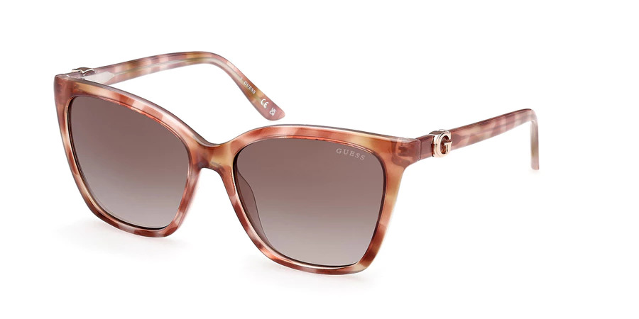 GUESS women's square acetate sunglasses in tortoiseshell brown with gradient lenses and gold G logo on temple