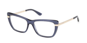 GUESS women's square optical glasses with blue textured acetate frame and gold metal temples
