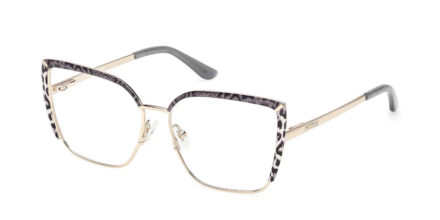 GUESS women's square optical glasses with animal print acetate front and gold metal frame