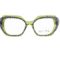 Oversized geometric eyeglasses in vibrant lime green with contrasting black and white houndstooth pattern detailing around the lens openings, from X-Ide New Generation collection