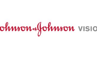 Logo Johnson & Johnson Vision avec le texte cursif rouge "Johnson & Johnson" et le texte gris "VISION"