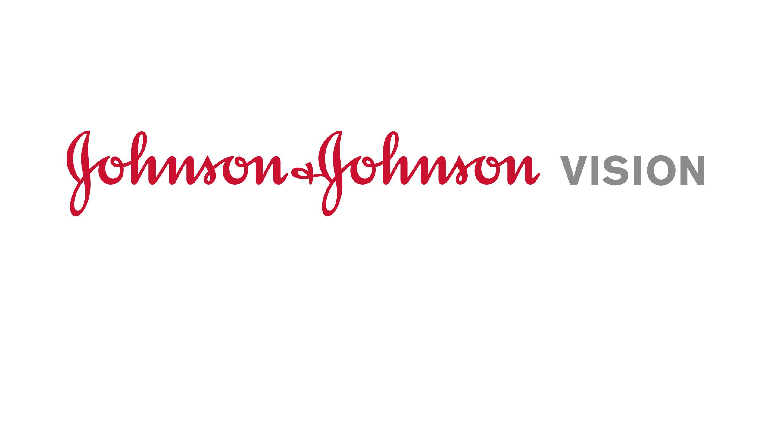 Logo Johnson & Johnson Vision avec le texte cursif rouge "Johnson & Johnson" et le texte gris "VISION"