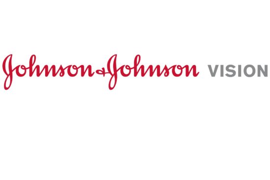 Johnson & Johnson Vision logo with red script text "Johnson & Johnson" and gray text "VISION"
