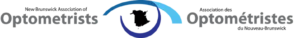 Logo of the New Brunswick Association of Optometrists featuring a stylized eye design in blue tones with the silhouette of New Brunswick province in the center. Text reads 'New Brunswick Association of Optometrists' on the left and 'Association des Optométristes du Nouveau-Brunswick' on the right.