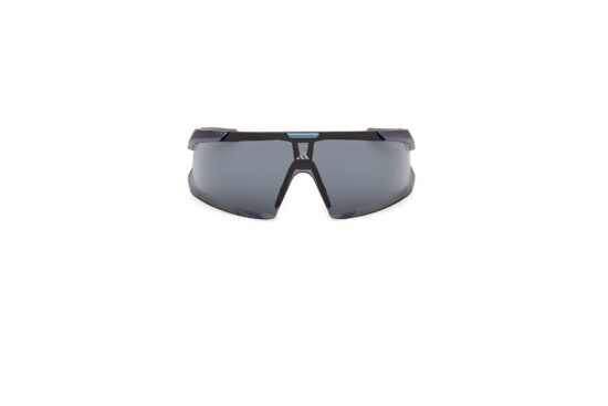 Lunettes de sport Adidas DUNAMIS EVO avec verre écran enveloppant teinté fumé foncé, design à barre supérieure renforcée et monture noire, vue de face