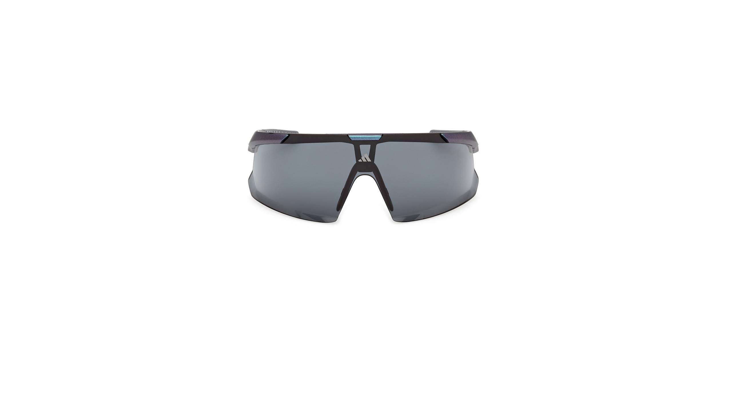 Lunettes de sport Adidas DUNAMIS EVO avec verre écran enveloppant teinté fumé foncé, design à barre supérieure renforcée et monture noire, vue de face