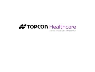 Topcon Healthcare company logo featuring the brand name "TOPCON Healthcare" with the tagline "SEEING EYE HEALTH DIFFERENTLY" on a clean white background