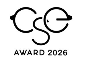 Logo CSE Award 2026 présentant le texte stylisé noir 'cse' avec les lettres conçues pour incorporer des éléments de lunetterie, affiché sur un fond gris clair avec 'AWARD 2026' en texte noir en dessous.