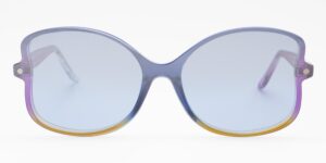 SNOB Milano Butterfly sunglasses with magnetic clip-on in C06 "foulard" colorway featuring blue, fuchsia and yellow gradient