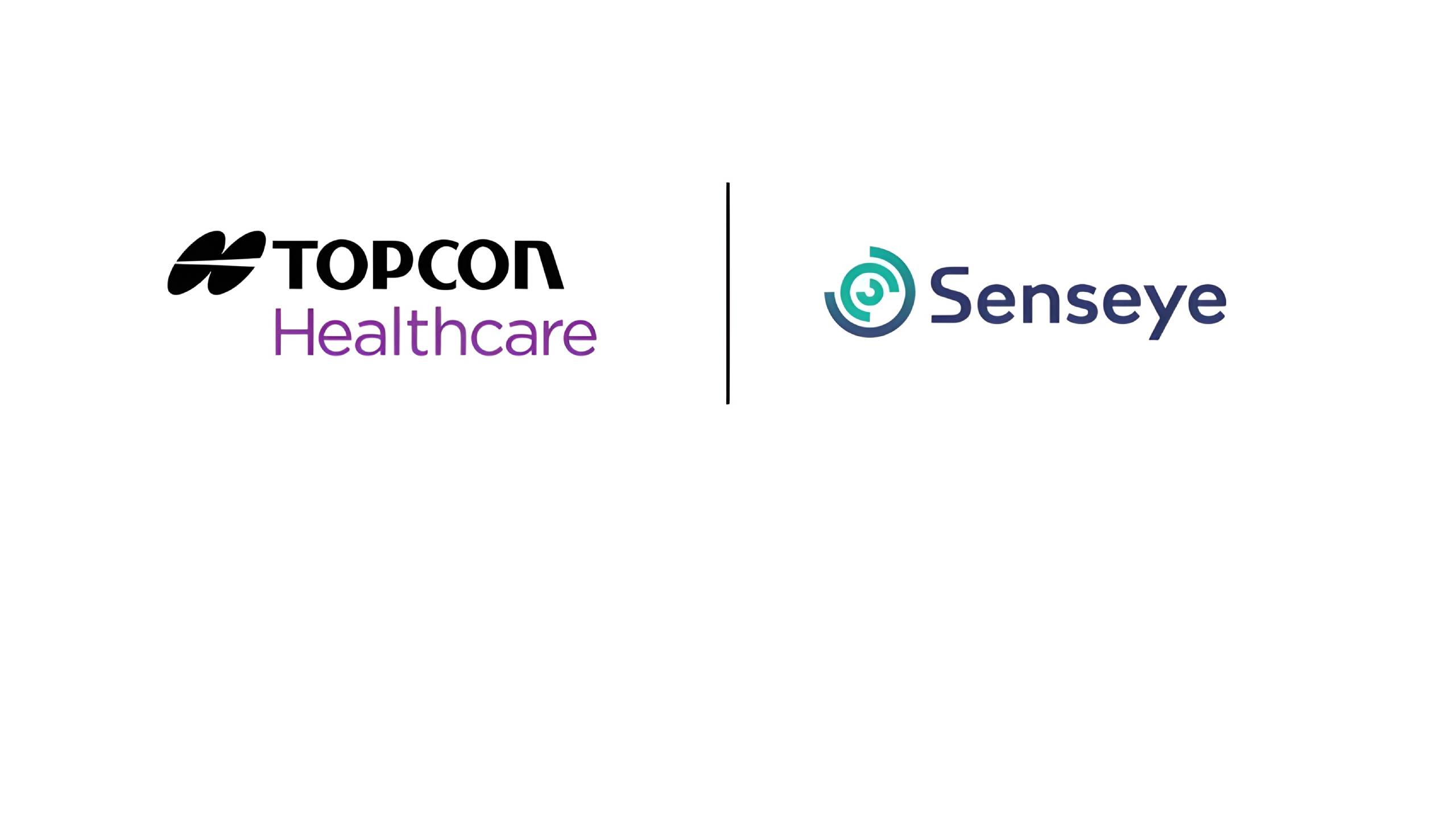 Annonce de partenariat montrant les logos de Topcon Healthcare et Senseye séparés par une ligne verticale