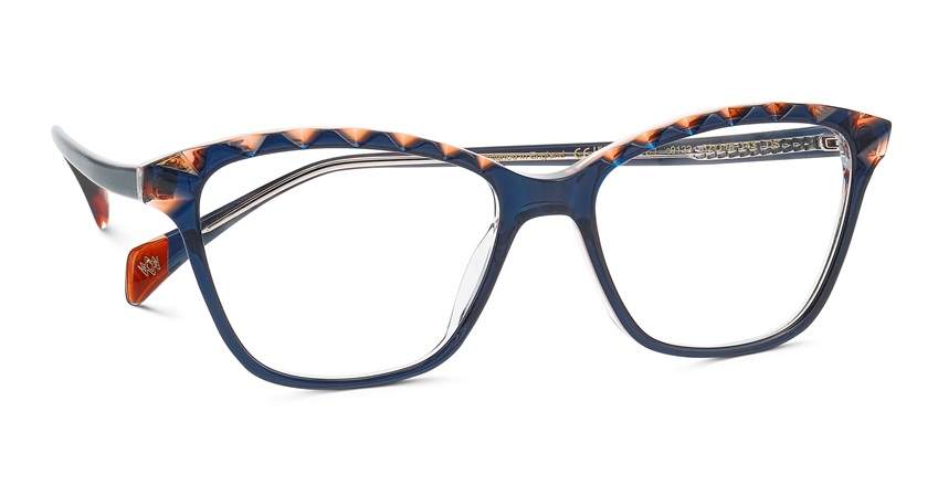 Modèle de lunettes William Morris ASCOT présentant une monture en acétate bleu marine avec motif écaille sur les branches. La monture a une forme rectangulaire classique avec des verres de démonstration transparents, mettant en valeur le design à motif de découpe diamant mentionné dans la description du produit.
