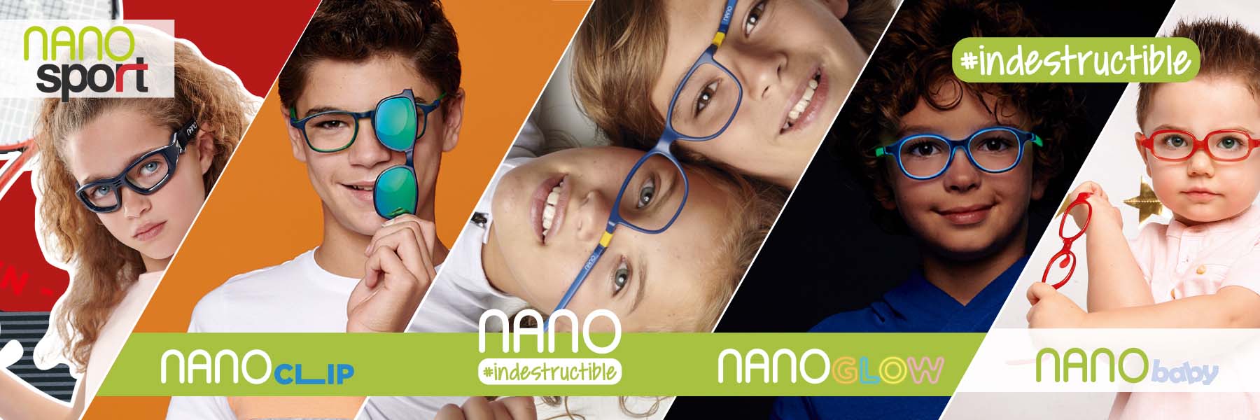 "Collections de lunettes pour enfants Nano Vista incluant Nano Sport, Nano Clip, Nano Indestructible, Nano Glow et Nano Baby
