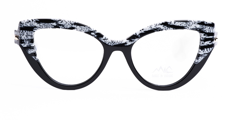 Lunettes Marmarole modèle œil-de-chat avec motif rayé noir et blanc de la collection Mic Made in Cadore