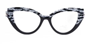 Marmarole model cat-eye glasses with black and white striped pattern from the Mic Made in Cadore collection 