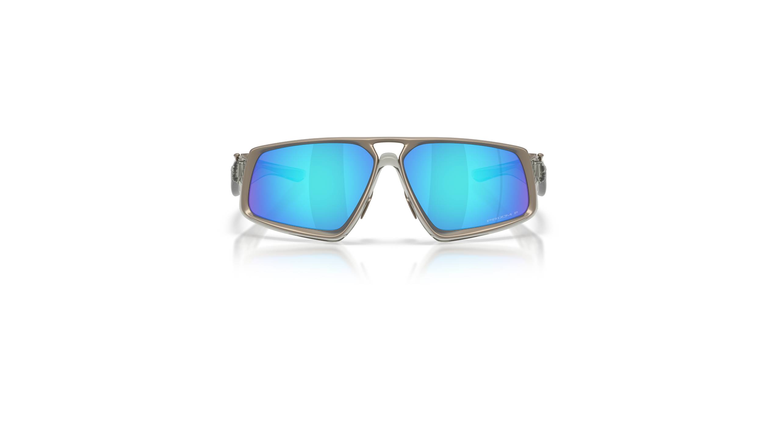 Lunettes de soleil Oakley Massillon en coloris Grey Ink avec verres Prizm Sapphire Polar, mettant en valeur la forme angulaire distinctive et la construction hybride titane