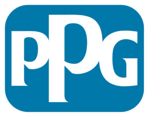 Logo de l'entreprise PPG avec les lettres minuscules blanches 'ppg' sur un fond rectangulaire arrondi bleu