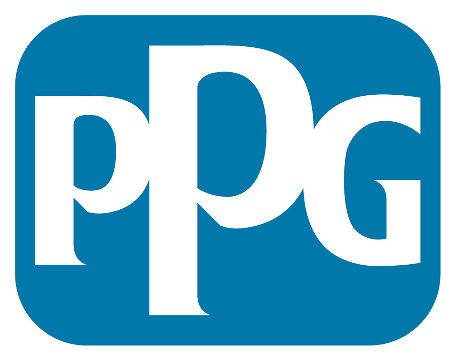 PPG company logo featuring white lowercase letters 'ppg' on a blue rounded rectangle background