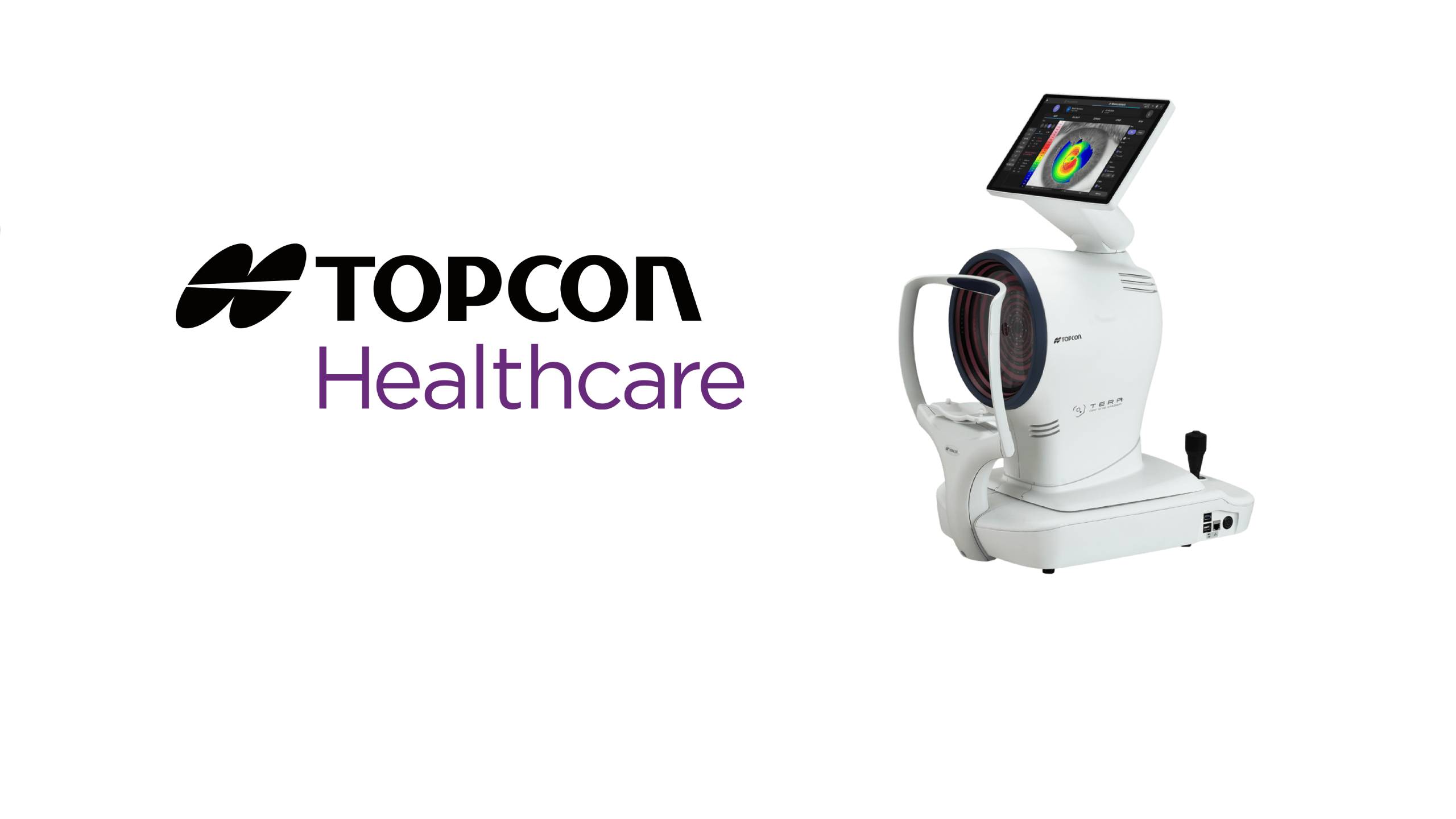 opcon Healthcare logo with TERA Dry Eye Imager device.