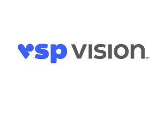 Logo de l'entreprise VSP Vision sur fond gris clair. Le logo présente 'vsp' en lettres minuscules bleues avec un design distinctif, suivi de 'vision' en lettres minuscules grises foncées, avec un petit symbole de marque déposée.