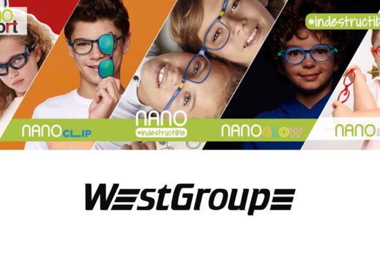 Nano Vista children's eyewear collections including Nano Sport, Nano Clip, Nano Indestructible, Nano Glow, and Nano Baby with WestGroupe logo