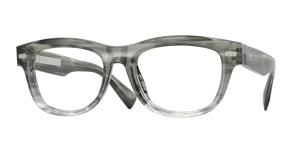 Monture optique Brunello Cucinelli BC3016 en acétate anthracite rayé à silhouette audacieuse