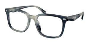 Coach HC6276U optical acetate frames in blue striated colorway with square shape and minimalist design