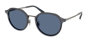 Coach HC7183 mixed construction sunglasses with satin gunmetal metal frames and blue solid lenses