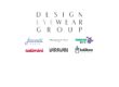 Design Eyewear Group logo with six acquired brand logos: Jacadi Paris, François Pinton Paris, Karavan Kids with octopus mascot, Catimini, Karavan, and Kaliboo with bottle character mascot