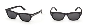 Lunettes de soleil TOM FORD PENN-02 rectangulaires noires avec logo T signature, vue de face et de profi