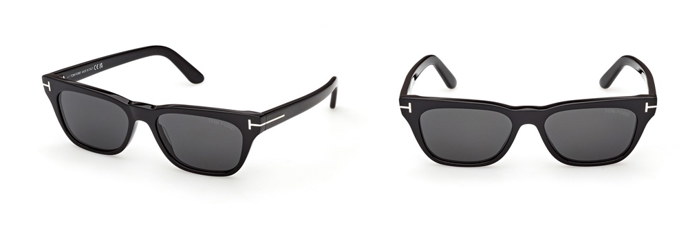 TOM FORD PENN-02 black rectangular sunglasses with signature T-logo, front and side view