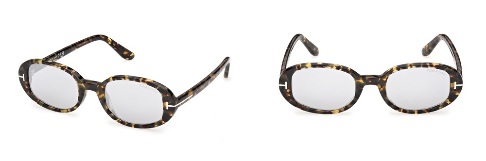 Lunettes de soleil TOM FORD IGGY ovales écaille de tortue avec verres miroir et logo T signature, vue de face et de profil