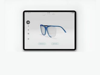 Application Optical Fit Pro montrant une monture 3D sur iPad