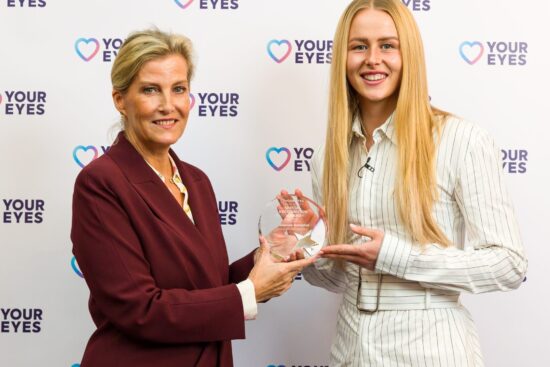 The Duchess of Edinburgh presenting Hannah Hampton with the Love Your Eyes Special Recognition Award