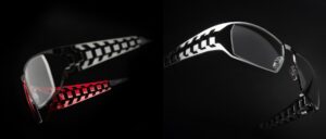Lunettes J.F. Rey ICONIC40 Scorpion avec design de branches articulées signature et finition métallique bicolore rouge et argent