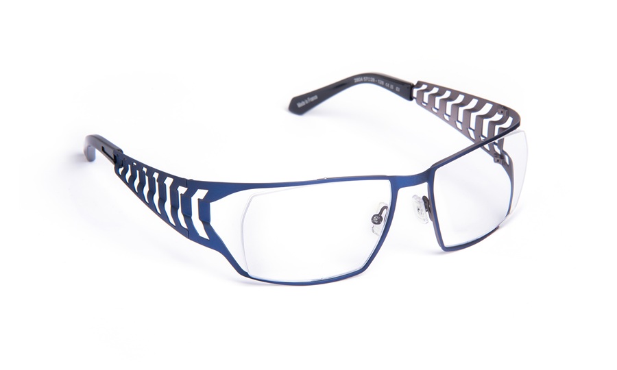 J.F. Rey ICONIC40 eyeglasses in blue colorway featuring sculptural segmented temples and rectangular frame shape