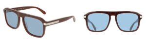 SF2087S sunglasses with prismatic metal insert and blue lenses on brown frame