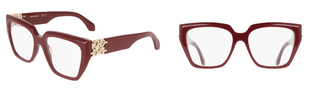 SF3041E optical frame in burgundy with Gancini chain detail