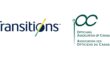 Transitions optical lenses logo with distinctive slash design, alongside the Opticians Association of Canada logo featuring interlocking OC letters