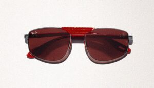 Front view of Ray-Ban for Scuderia Ferrari Las Vegas Special Edition sunglasses featuring square frames with red sweat-bar detail and gradient lenses