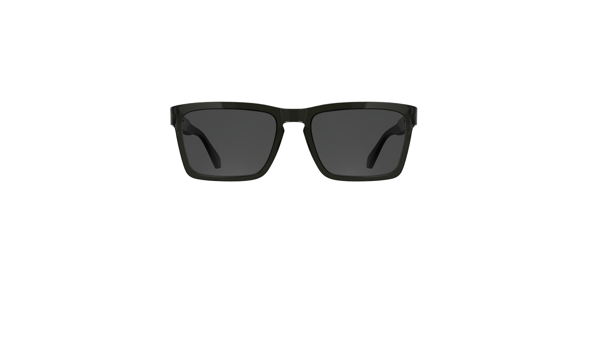 CKJ25617S sunglasses, front view showing modified rectangular silhouette in transparent grey.